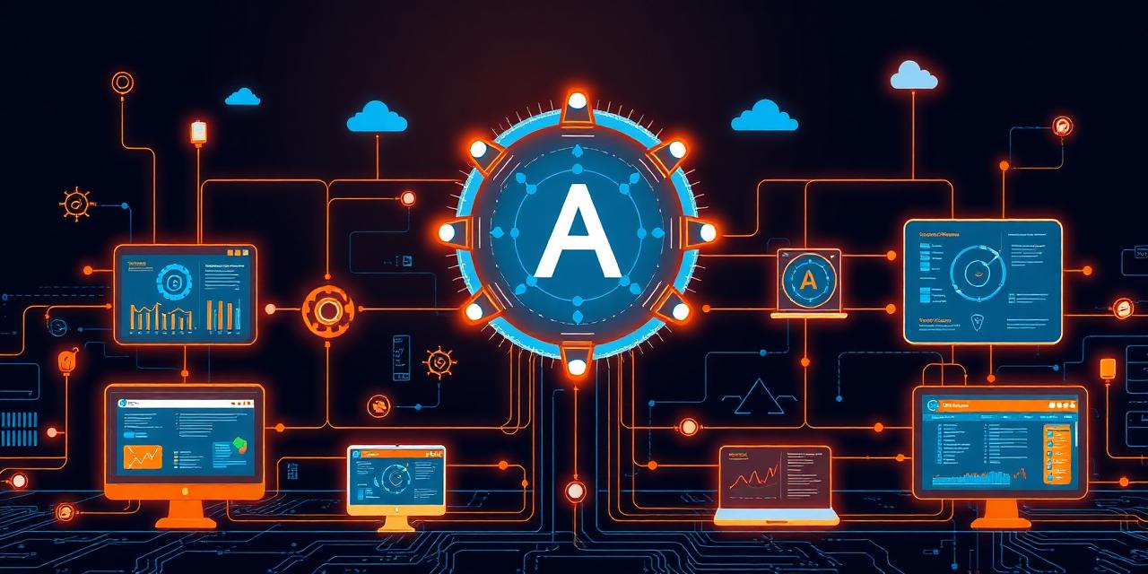 Modern AI automation frameworks visualization showing connected platforms and workflow automation pipelines